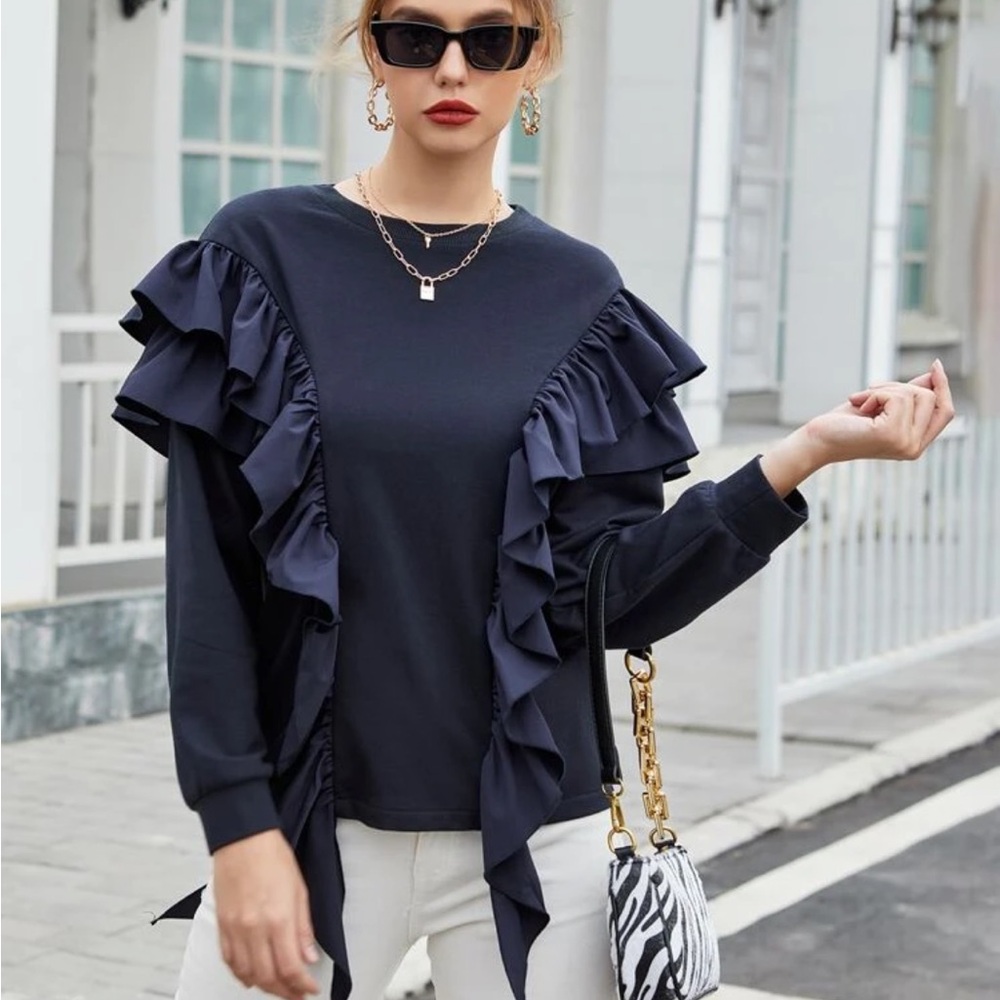 NWOT Navy Ruffled Women’s Sweatshirt